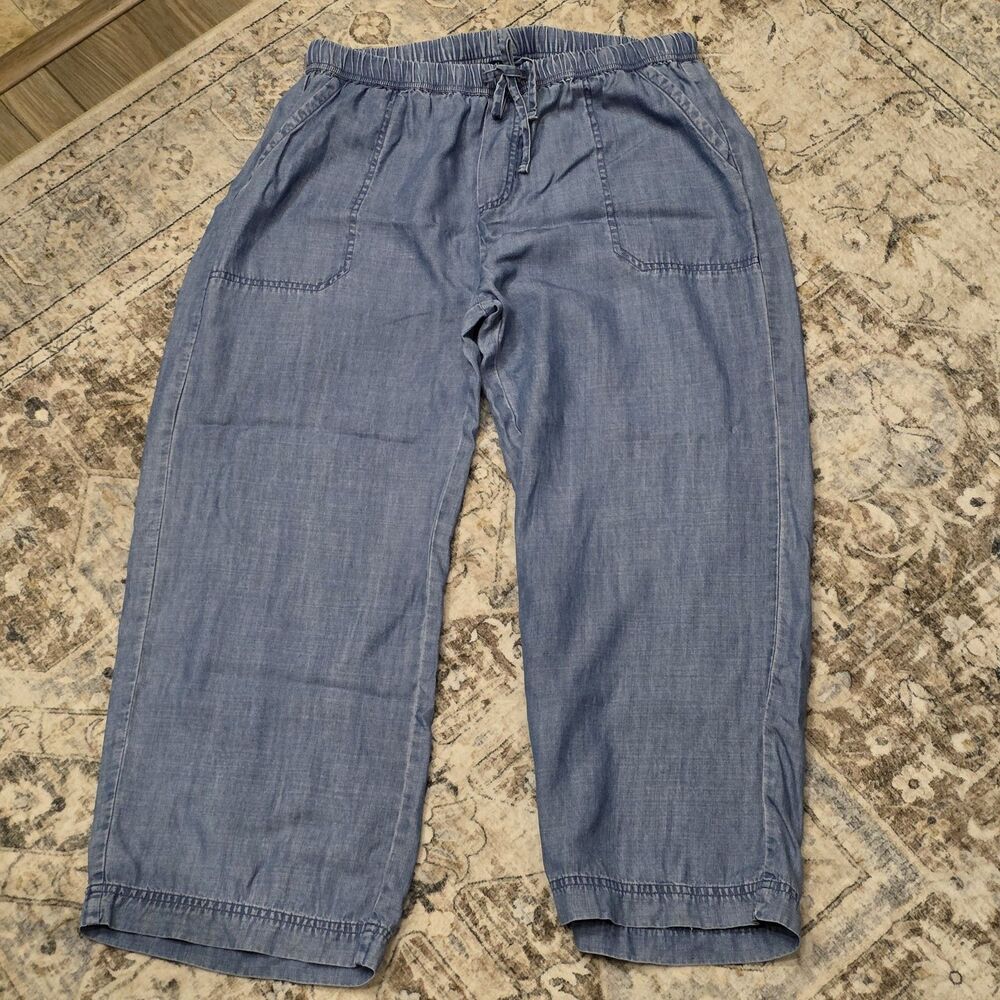 Splendid Blue Lyocell Chambray Wide Leg Crop Pants M - Picture 8 of 9